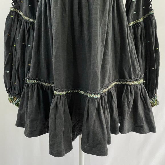 New Free People Much Love Embroidered Long Sleeve Tunic Top Washed Black Size XS - Picture 7 of 16